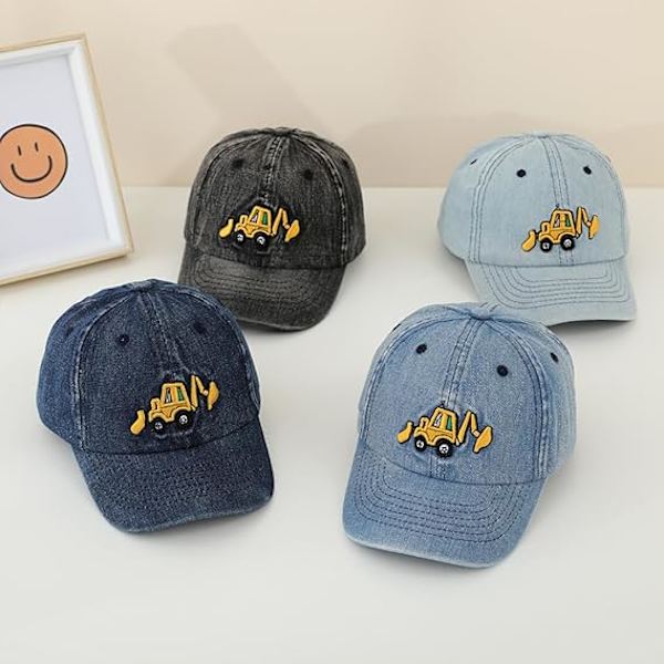 Sød Gravmaskine Broderet Baseballkasket til Piger og Drenge - Justerbar Bomuldssolhat i Vintage Cowboy Stil Light Denim
