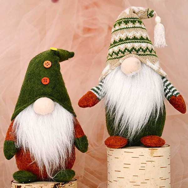 2 stk. Jule Nisse Svenske, Julepynt Julemand Ornament Ansigtsløs Elf Håndlavet Hjem Ferie Indendørs Dekoration