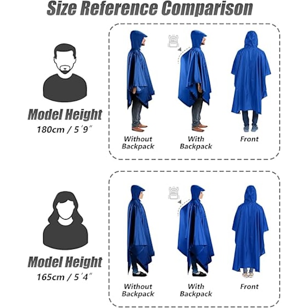 Vattentät poncho för vuxna, återanvändbar regnponcho för vuxna, vattentät poncho, vattentät vuxen, lätt vattentät regnrock för utomhusvandring camping Sky Blue