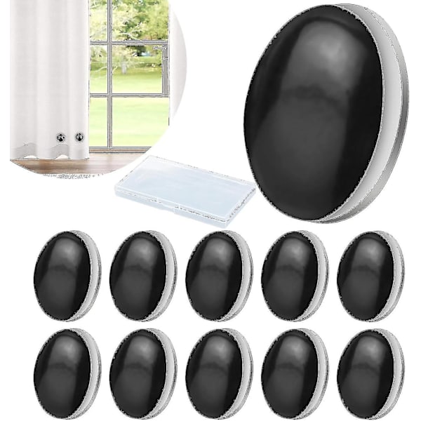 10 stk Magnetiske Gardinvægte Dragevægte, Stærke Magnetiske Bruseforhængsvægte, Heavy Duty C Black