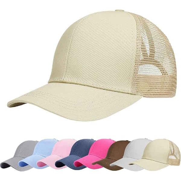 Baseballcaps for menn og kvinner, sommer, pustende, hul, åpen mesh, unisex, hestehale, sportslige truckercaps, justerbare, utendørs hatter, khaki