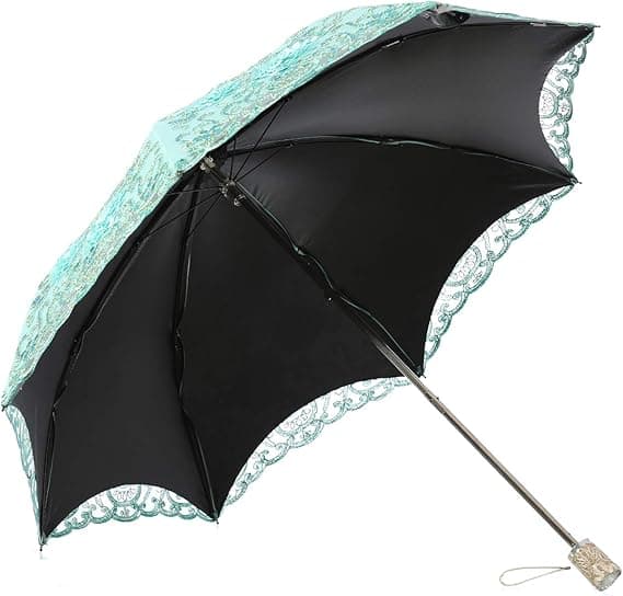 Dam Broderad Spets Dubbeldäck Anti-UV Parasol Paraply Sol/Regn/Snö Fällbart Paraply