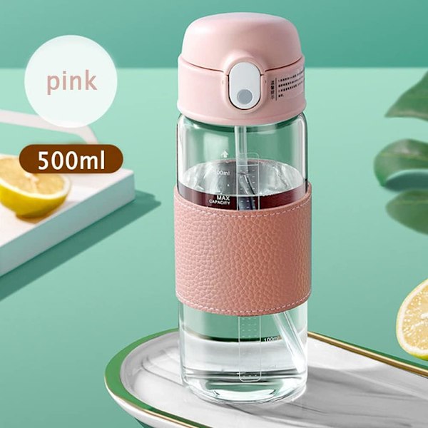Transparenta glasflaskor, bärbar halmglaskopp med skala, vattenflaska med hög kapacitet för pojkar flickor 360 ml