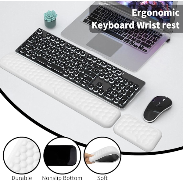 Tangentbordsmus handledsstöd, ergonomiskt tangentbord stöd handledsstöd, hemmakontor datorbord, bärbara datorer, spel, skrivning White