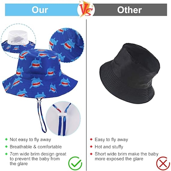 Barnebøttehatt, Unisex Barne Sommerhatt Bredbremmet Solbeskyttelseshatt, Foldbar Strandlue med Justerbar Hakestropp UPF 50
