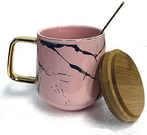 Porslin Te Kopp Kaffe Mugg Set för Eftermiddagste - Marmormönster Pink Tall