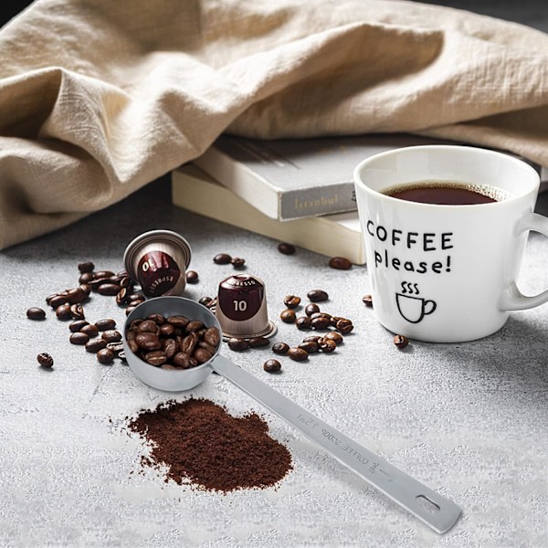 Kaffeskopa, 15 ml kaffemätskopa med långt handtag, metallskopa kaffebönor mått matsked