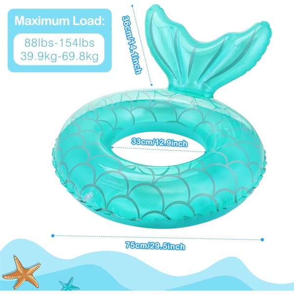 Oppustelig Svømme Ring, Svømme Tube Sød Pool Flyde Tube Dekorationer Svømme Rør Udendørs Pool Strand Vand Flydere Party Tilbehør Børn Flydere 75cm / 29.5 inch Blue