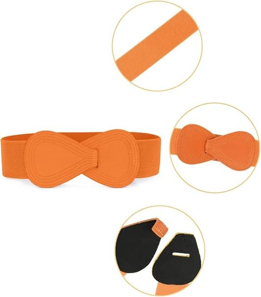 Interlock Spänne 8-formad Faux Läder Elastiskt Bälte Cinch Midja Band för Dam Orange Passform