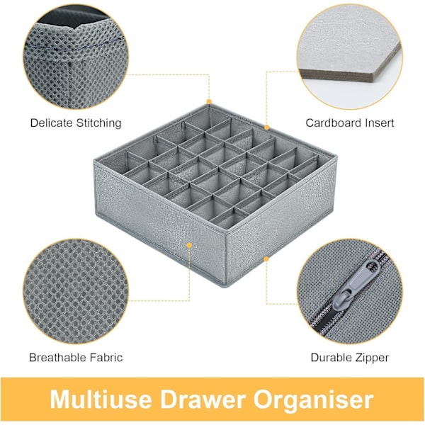 2 stk Skuffeorganisatorer 24 Rum Sok Organiser Foldbar Undertøjs Skuffe Organiser Stof Skuffedeler Garderobe Opbevaring