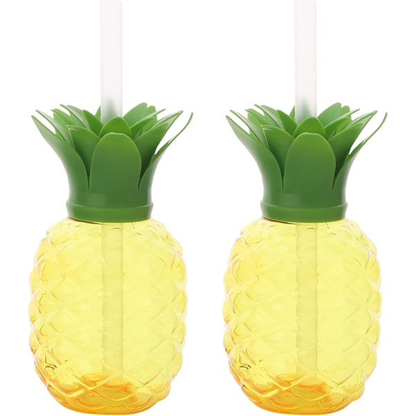 Ananasmuggar, 2 st hawaiianska återanvändbara ananascocktailmuggar med sugrör och avtagbart lock, genomskinliga ananasdryckesmuggar