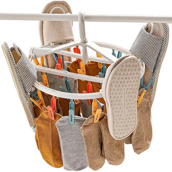 Sockhängare med klämmor, strumporhängare, multiklämmor, bläckfisk klädhängare för strumpor, underkläder och kläder 2 st med 24 klämmor
