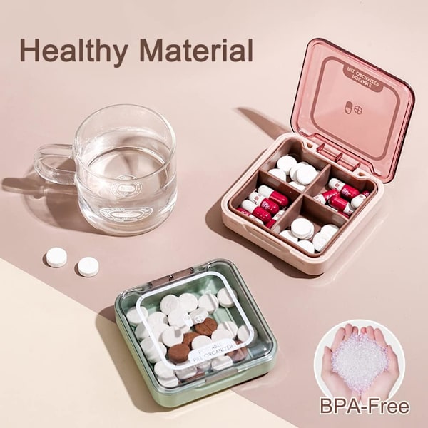 Liten pillerburk, BPA-fri pillerask med 4 stora fack för att förvara vitaminer, fuktbeständig bärbar pillerburk