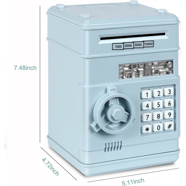 Elektronisk spargris, Mini ATM lösenord pengabänk kontanter mynt sparbössa för barn, tecknad säker bankbox perfekt leksaks gåvor för pojkar flickor Light Blue