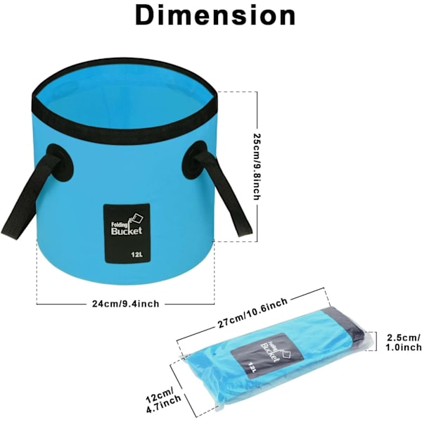 Foldbar Spand - Foldbar Camping Opbevaringsbeholder Sammenklappelig Spand 12L Bærbar Let Spand til Camping Rejser Fiskeri Sejlads og Havearbejde 12l Blue