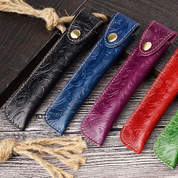 Läderpennfodral, Dubbel pennfodral Retro Carved Fountain Pen Case Holder för dagligt bruk i skolan på kontoret Black
