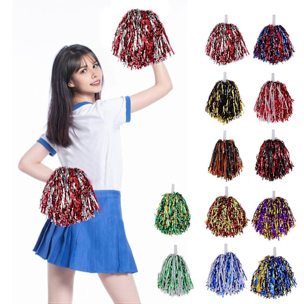 2 stk. Cheerleader Pom Poms Metallisk Folie Cheerleader Pom Poms Håndblomster med Håndtak for Sport Black Red
