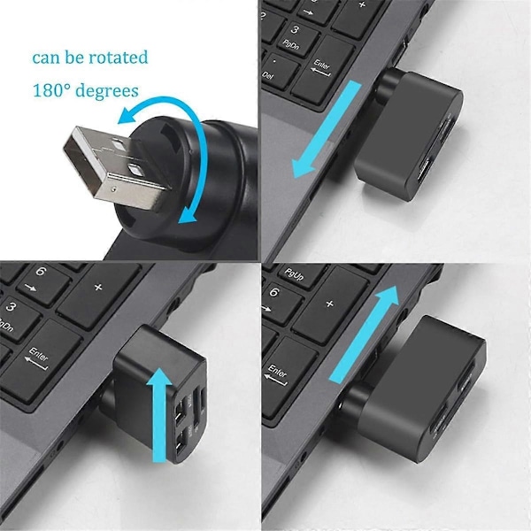 4-in-1 Kääntyvä USB-keskitin, kannettavan tietokoneen keskitin, kannettava 180 astetta kääntyvä USB-keskitin, USB-keskittimen telakointiasema (musta+valkoinen)
