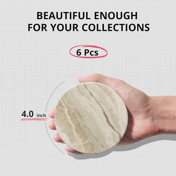 Coasters - Coasters Sæt af 6 - Marmor Coasters Keramik - Coasters med Holder og Kork Base, til Kvinder Mænd til Forskellige Kopper, Borde & Hjemmeindretning, 4 '' Marble