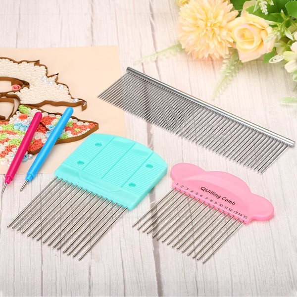 Papper Quilling Verktyg Kam, Origami Korthållare Skapa Remsöglor för DIY Konst Hantverk, Rosa