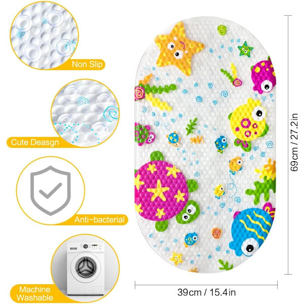 Baby Badematte med Anti-Skli, Barnebadematte Anti-Muggsvamp, Baby Badekar Matte Sikkerhet Småbarn og Nybegynnere Bad Dusj Badekar Matter