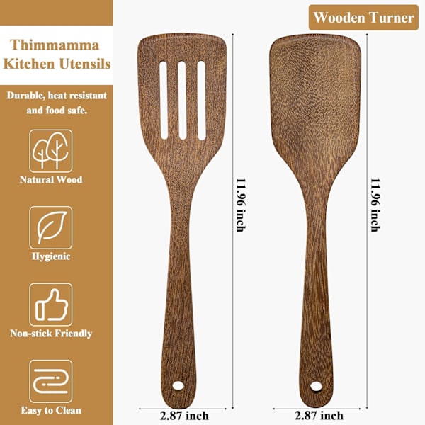 Träspade, 2-pack träspatel i massivt trä, köksredskap i trä med slitsar för matlagning, värmebeständiga träspatlar för bakning och non-stick-köksredskap