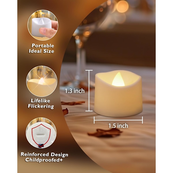 Batteridrevne Teelys, Flammeløse Flimrende Teelys, 200+ Timer Falske Elektriske LED-Lys Teelys til Votiv 24 Pcs Warm White