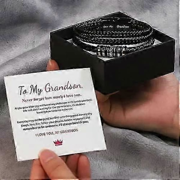 Til mit barnebarn flettet læderarmbånd Jeg vil altid være med dig Mænd Håndlavet flettet reb Justerbart armbånd Gave til barnebarn