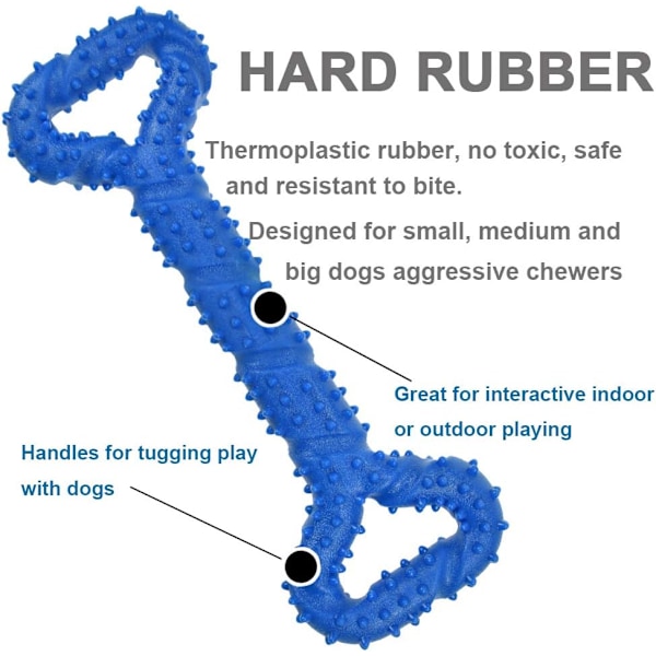 Hållbara hundtuggleksaker 13 tum benformad valptuggleksak med konvex design Stark dragleksak för aggressiva tuggare Medelstora och stora hundar Tandborstning Blue