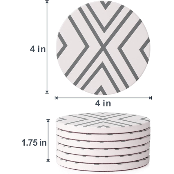Coasters - Coasters Sæt af 6 - Marmor Coasters Keramik - Coasters med Holder og Kork Base, til Kvinder Mænd til Forskellige Kopper, Borde & Hjemmeindretning, 4 '' Grey Line