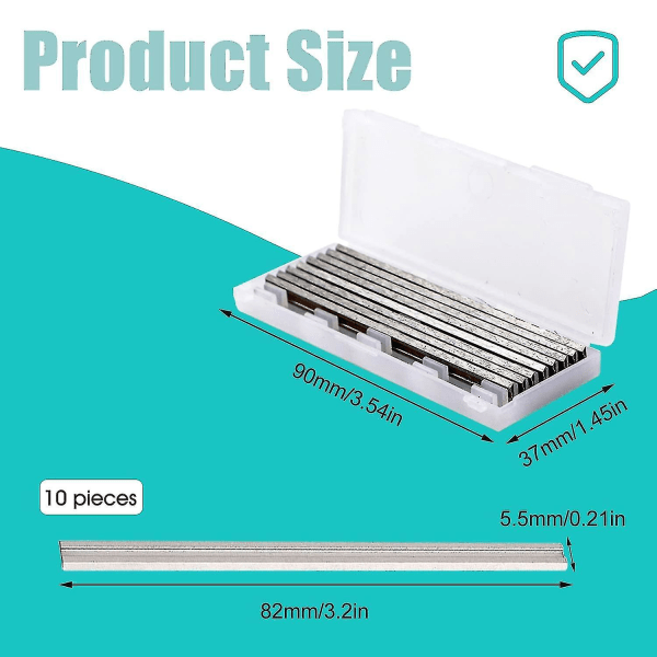 10-delt elektrisk sett, 82x5.5x1.1mm, for Makita, Black & Decker, Bosch, Dewalt og Elu høvler