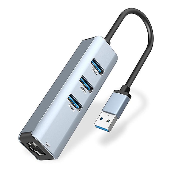 USB-hub 3.0, 3-ports USB-hub til RJ45-hub nettverkskort for bærbare datamaskiner, nettbrett