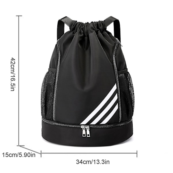 Vanntett Trekksekk Sports Gym Bag Med Sko-Rom, Vanntett Trekksekk For Menn Kvinner Black