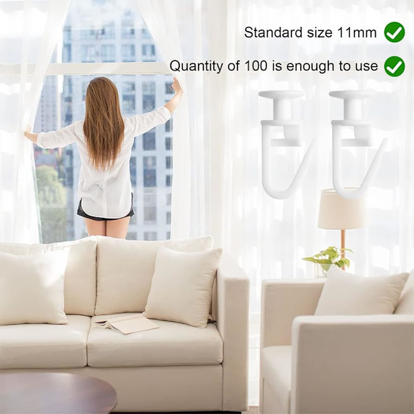 100 stk Gardin Glide Glider Skinner Gardin Glide med Foldbare Kroge Gardinskinne Glide Kroge til 11 mm