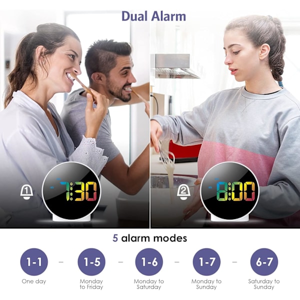Nyaste digitala väckarklocka, väckarklockor sängbord med färgglad böjd LED-display