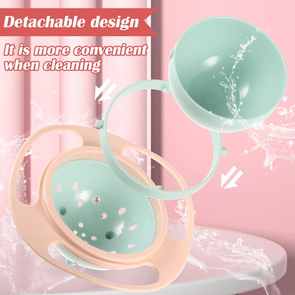 Gyro Bowl Anti Spill Bowl Smooth 360 Degrees Dining Entertaining, Bowl Sets,Toddler Bowls, Non Spill Feeding Toddler, 360 Rotation Gyroscopic Bowl Light Pink