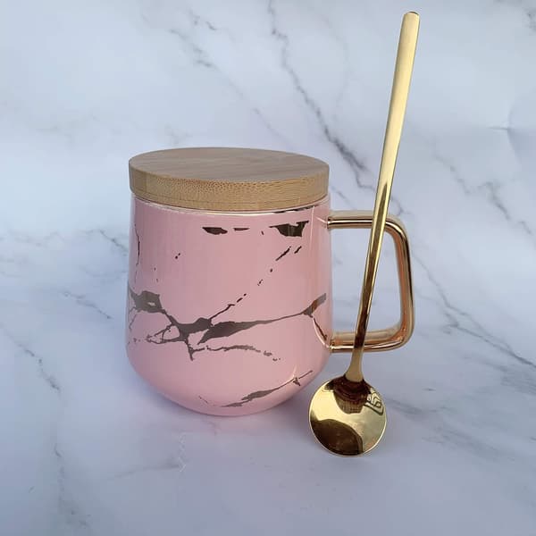 Porslin Te Kopp Kaffe Mugg Set för Eftermiddagste - Marmormönster Pink Tall