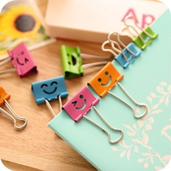 19 mm Mini Binder Clips Smiley Gemklämmor Blandade Färger, 40-pack