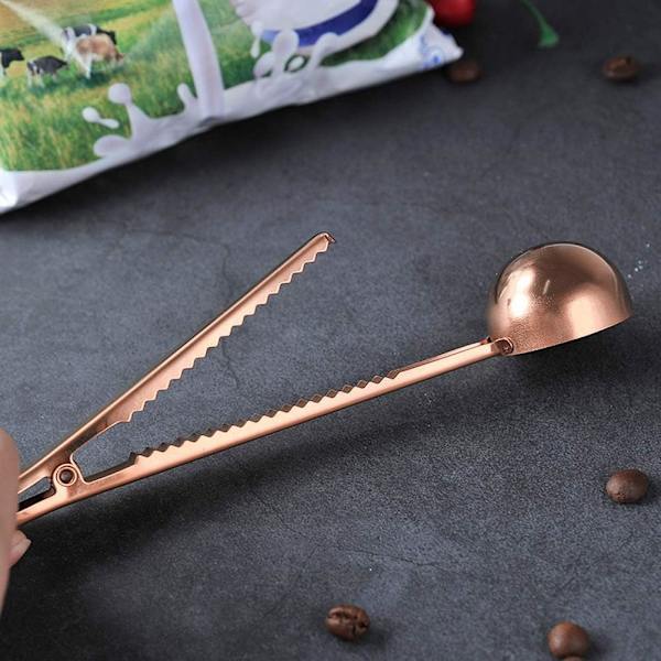 2 stk. Kaffeske med Poseclips, Rustfrit Stål Kaffe Måleske Malet Kaffe Forseglingsclips til Cafetiere Malet Kaffe