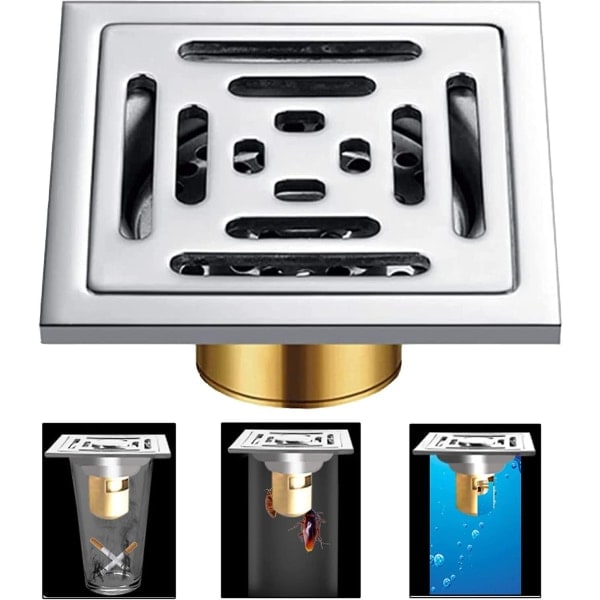 1 stk Gulvafløb 100x100 Inox Gulvafløb 100mm Badeværelsesgulvafløb Sølv Tyk Rustfrit Gulvafløb Til Anti-Lugt, Anti-Tilstopning Badeværelse, Køkken