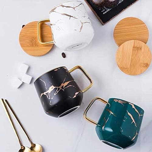 Porslin Te Kopp Kaffe Mugg Set för Eftermiddagste - Marmormönster Green Tall