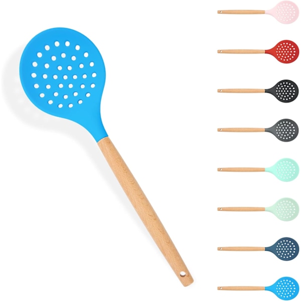 Köksslev sil, stor slitsad sked med hög värmebeständig BPA-fri non-stick matlagning skimmer för dränering, stekning (himmelsblå)