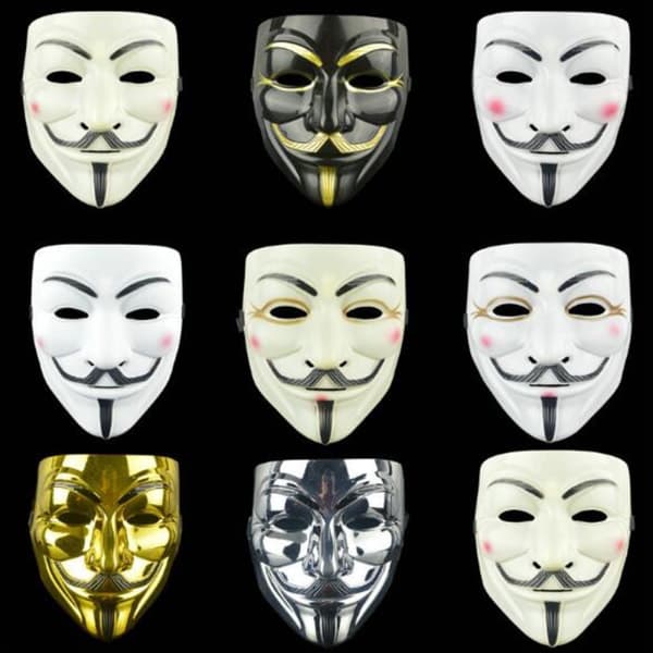V for Vendetta Halloween Party Maske Sort + Eyeliner Silver