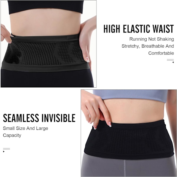 Slim Fit Löparbälte med 4 Säkra Stora Fack, Fukttransporterande Workout Fanny Pack, Midjeväska för Löpare, Fitness, Träning och Gymträning L Black