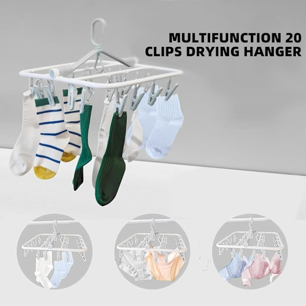 Sockhängare med klämmor, strumporhängare, multiklämmor, bläckfisk klädhängare för strumpor, underkläder och kläder 2 st med 24 klämmor