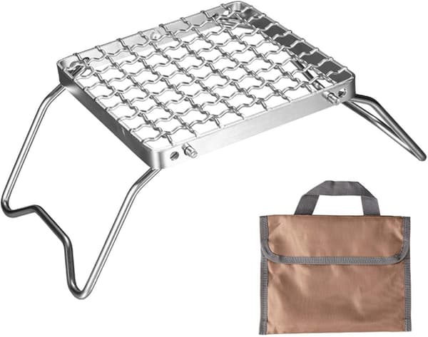 Foldbar Lejrgrill i Robust 304 Rustfrit Stål - Campinggrillrist med Ben og Bærepose