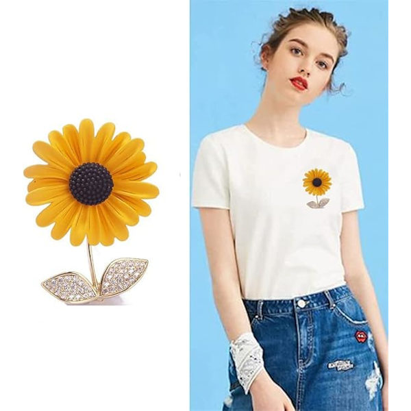 Solros emalj pin strass växt blomma brosch krage pin krage halsduk kläder accessoarer present smycken för kvinnor flickor