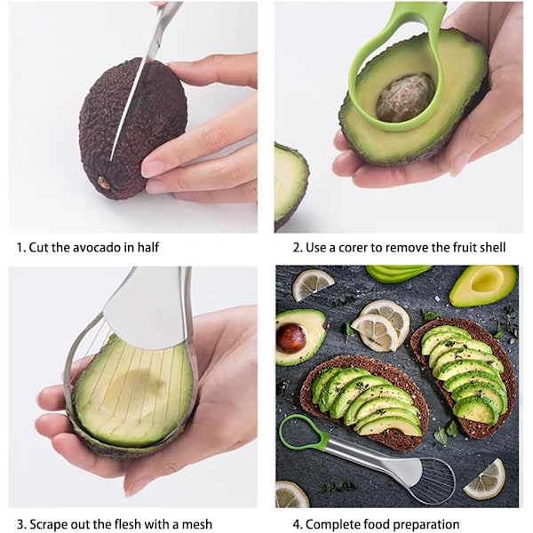 Avocado Separator i Rustfrit Stål - Avocado Skærer - Avocado Skræller - Køkkenredskaber til Avocado og Kiwi