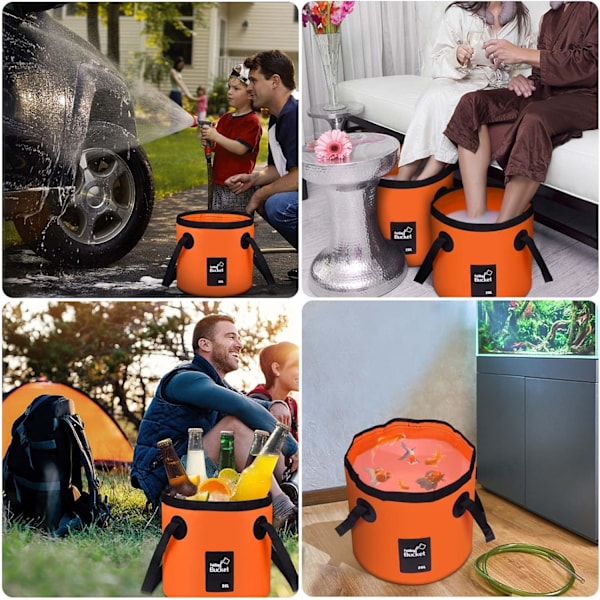 Foldbar Spand - Foldbar Camping Opbevaringsbeholder Sammenklappelig Spand 12L Bærbar Let Spand til Camping Rejser Fiskeri Sejlads og Havearbejde 20l Orange