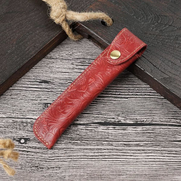 Læder Blyantsæske, Dobbelt Pen Cover Retro Udsmykket Fyldpen Etui Holder til Daglig Brug i Skole Kontor Red